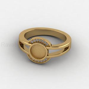Bague en argent 925 de qualité supérieure, plaqué or 14 carats, avec sertissage cabochon rond de 7 mm et accent CZ, pour bijoux DIY en résine et souvenirs - Product Image 1