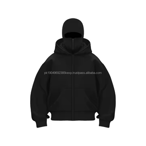 Custom Hip Hop Men's High Quality Plain Cotton Zip Balaclava <b>Hoodie</b> 500gsm Heavy Weight Zipper <b>Ninja</b> Hoodies & Sweatshirts - Product Image 5