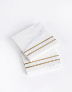 Designer White <b>Marble</b> <b>Coasters</b> with Sleek Golden Stripes Aesthetic Heat-Insulated Cup Holders - Product Image 3
