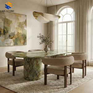 KT STONE Tavolo da Pranzo di Lusso in Marmo, Tavolo da Pranzo Artigianale in Onice Verde: Lastra Solida, <span class=keywords><strong>Base</strong></span> Scanalata, Progettazione per Hotel - Product Image 3