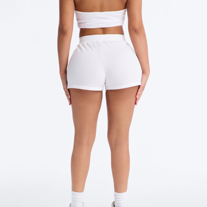 Shorts décontractés personnalisés pour femmes, blancs, taille haute, en coton tricoté, avec taille élastique, shorts d'été décontractés, shorts de sport pour femmes - Product Image 2