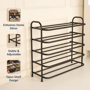 Multi-Purpose Modern Living Room <b>Shoe</b> Rack-Curve Model-1 Shelf (69.5W Cm X 28.5D Cm X 63.7H Cm) Black Wood - Product Image 2
