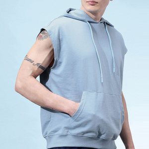 Sweat-shirt à capuche sans manches pour homme, coupe musclée, imprimé personnalisé, pour la gym et le fitness, commande en gros, direct usine - Product Image 5
