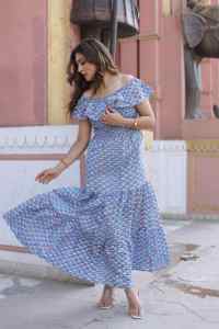 Robe indienne élégante en coton faite à la main, robe de soirée à la mode pour femme, tenue d'été pour mariée, cadeau personnalisé, robe en solde - Product Image 5