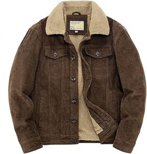 Men's Winter Corduroy Polyester Lined <b>Western</b> Solid Thick Vintage Denim Workwear Style Turn-down Collar Button Front <b>Jacket</b> - Product Image 1