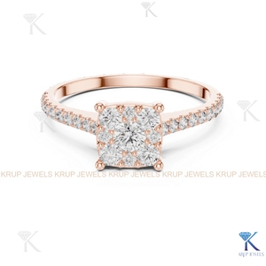 Bague de fiançailles personnalisée en or massif 14 carats avec diamant CVD HPHT de laboratoire taille brillant, certifié IGI, sertie en grappe carrée et pavé - Product Image 6
