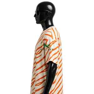 T-shirt unisexe NEXTEX à rayures tigrées, crème et orange, en jersey de coton doux, col rond, décontracté - Product Image 4