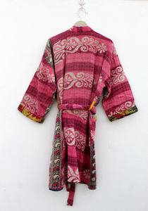 Recién llegado, chaqueta Kantha de algodón indio, chaqueta de edredón Kantha Vintage, Kimono largo clásico con cinturón y chaqueta de mujer de cuello grande - Product Image 5