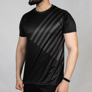 Camiseta Deportiva de Manga Corta para Hombre, Cuello Redondo, Secado Rápido, Corte Ajustado, Diseño Sublimado con Rayas, Tejido de Poliéster - Product Image 6