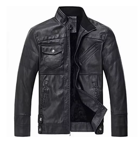 Chaqueta de cuero PU vintage para hombre, estilo motociclista, con cuello alto, cremallera, informal, cálida, ropa exterior personalizada, estilo urbano. - Product Image 4