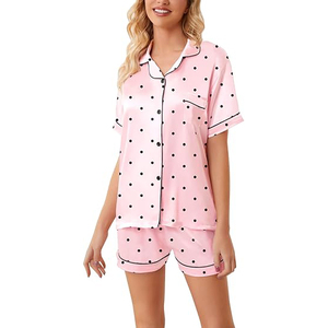Ensemble de pyjama d'été simple pour femme, manches courtes, col en V, short avec cordon de serrage, confortable, en promotion - Product Image 2