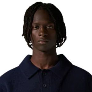 Pull en maille à manches longues pour homme, col boutonné texturé doux, bleu marine, décontracté, hiver, mélange de coton, OEM - Product Image 5