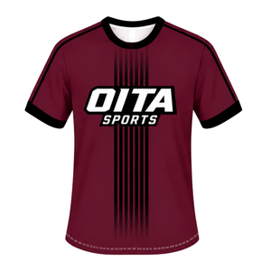 Camiseta de Rugby Negra, Blanca y Granate de Manga Corta con Cuello en V, Uniforme de Equipo Transpirable y Ligero, Ropa Deportiva Personalizada para Entrenamiento - Product Image 1