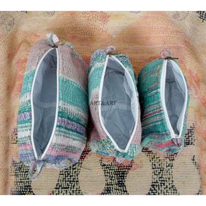 Elegant Casual patchwork design pouch set with Tassel Pattern Kantha Pouch Set Artisan Eco-Friendly Cotton Cosmetic Zipper Soft - Product Image 5
