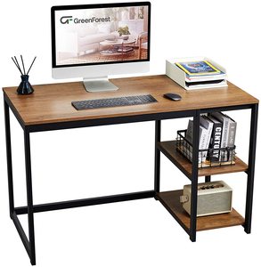 120x45cm Laptops Desk Wood Top Metal Legs - Writing Study <b>Table</b> Corner Bookshelf <b>Computer</b> Desk with Storage Shelves Only - Product Image 6