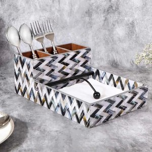 Porte-couverts en MDF style américain avec distributeur de serviettes intégré, résistant au lave-vaisselle, bras lesté, idéal pour les cadeaux et les tables de restaurant - Product Image 1