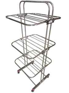 Movable Three Tier Stainless Steel Laundry <b>Drying</b> <b>Rack</b> Portable <b>Foldable</b> Floor Cloth Stand Chrome Plated Airer With Wheels - Product Image 1