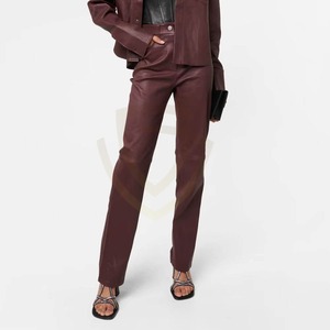 Pantalones de cuero para mujer de PU con nuevo diseño de moda, con MOQ bajo en diferentes colores, pantalones de cuero para mujer más vendidos. - Product Image 4