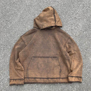 Sweat-shirts à capuche surdimensionnés en coton épais French Terry pour hommes, personnalisés, effet vintage délavé et usé - Product Image 1