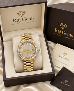Montre mécanique de luxe Raj Gems ETA, cadran rond de 41 mm, analogique, boîtier en acier inoxydable avec verre en cristal, fermoir caché à bouton-poussoir - Product Image 1