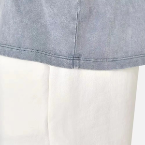 Camiseta de manga corta con cuello redondo para hombre, gris, lavado ácido, corte oversize, estilo casual, de punto jersey, diseño liso, MOQ bajo - Product Image 4
