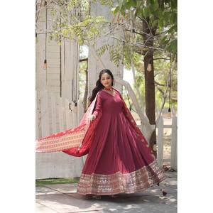 Rich <b>Sequins</b> Embroidered Women's <b>Party</b> Wear Gown with Work - Product Image 2