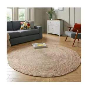 Alfombra Redonda de Yute Natural al Mejor Precio, Tejida a Mano, Pelo Plano, Color Beige Sólido, Estilo Rústico para Sala de Estar - Product Image 1