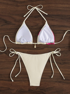 Beachwear Women New 2026 Swim Set Women's Floral Print Triangle Sexy Design Two Piece Neck Back Self Tie Low Rise Top <b>Bikini</b> Set - Product Image 4