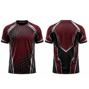 Camiseta de Fútbol Geométrica Roja y Negra para Hombre, Manga Corta, Cuello Redondo, Poliéster que Absorbe la Humedad, Ajuste Atlético, para Todas las Temporadas - Product Image 1