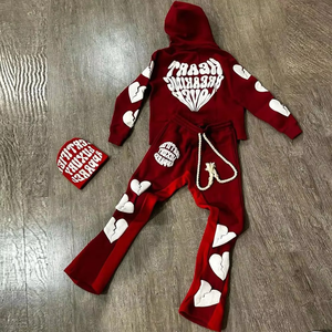 Survêtement à capuche pour filles avec imprimé lettres et cœurs brisés, streetwear, coupe régulière, 100% coton - Product Image 6