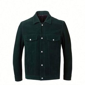 Veste en daim vert foncé pour homme, manches longues, en cuir teint uni, vêtement d'extérieur Tamda International TI-MLJ-02, respirante, grandes tailles, toutes tailles - Product Image 1