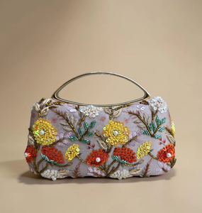Boho Printed Embroidered Half Moon Pearl Clutch Bag Handmade Beaded Fashion Casual Purse <b>for</b> Festival Travel - Product Image 1