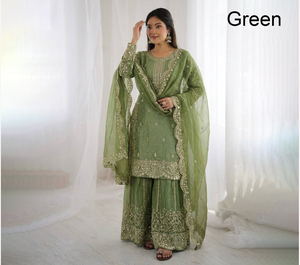 Kurta/Kurti de Seda Fendy Cosida para Mujer, Bordado Indio, Tradicional, Étnico, Corte Ajustado, Sin Arrugas, Protección Solar, para Fiestas, Invierno - Product Image 1