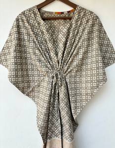 Nuevo Kaftán con Estampado Animal, Cuello en V, Cordón Ajustable, Estilo Flare, de Algodón Suave Indio, con Encaje, Largo, para Playa o Dama de Honor - Product Image 2