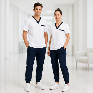Ensemble de blouses médicales unisexe à col en V, respirant, en polyester, viscose et élasthanne, anti-boulochage, résistant aux plis, uniforme d'hôpital - Product Image 1