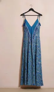 Vestido Largo de Verano con Estampado y Cuello en V para Mujer, Estilo Bohemio, Espalda Descubierta, Vestido Maxi de Seda para la Playa o la Noche - Product Image 3
