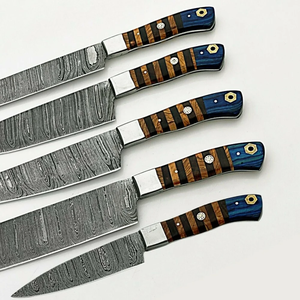 Juego de Cuchillos de Chef de 5 Piezas de Acero de Damasco Hecho a Mano de Primera Calidad, Duradero, Afilado, con Mango de Madera Ambidiestro, Cuchillería Profesional para Cocina - Product Image 6