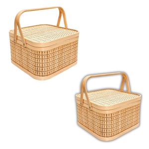 Cesta de Regalo de Bambú Más Vendida, Cesta Multiusos de Bambú con Tapa y Asas para Almacenamiento de Alimentos, Aperitivos para Picnic, Envoltura de Regalos - Product Image 1