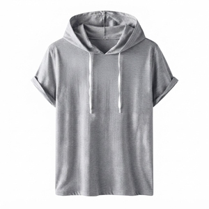 Camiseta de Manga Corta con Capucha para Hombre, Color Sólido, Transpirable, de Algodón, Informal, para Verano, con Logotipo Personalizado - Product Image 5