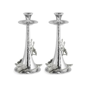 Aluminum <b>Silver</b> Hammered <b>Candlestick</b> Holders with Gold Berry Accents for Birthday & Home Decoration - Product Image 5
