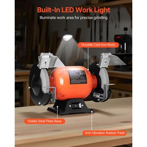 High-Speed 6-inch Single Speed Bench <b>Grinder</b> with 3450RPM 250W 2.1A Induction Motor 36/60-Grit Table <b>Grinders</b> - Product Image 6
