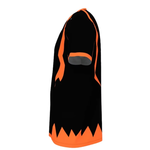 T-shirt à manches courtes à capuche noir pour homme avec bordure contrastée orange, motif à motifs, tricoté, coupe classique, style décontracté - Product Image 4
