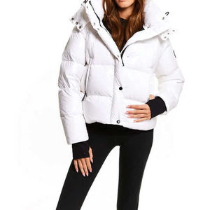 Chaqueta Acolchada Blanca con Capucha Desmontable, Cierre de Cremallera en las Mangas Completas, Abrigo de Invierno para Mujer, Corto, Grueso, con Relleno de Poliéster - Product Image 3