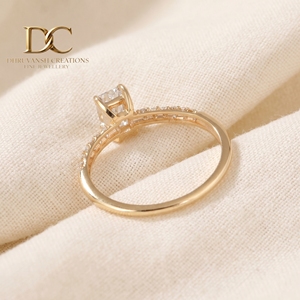9K Solid <b>Gold</b> Octogan Lab Grown Diamond Pave <b>Set</b> for Certified Luxury Engagement <b>Ring</b> Fine Jewelry for Women - Product Image 6