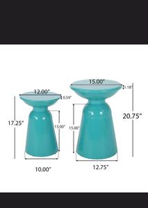 Juego de mesas de centro redondas modernas de plástico, mesas auxiliares encajables, muebles contemporáneos para sala de estar, color verde azulado, tableros de 12 y 15 pulgadas - Product Image 6