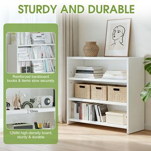 Modern 3-Tier <b>Adjustable</b> Open Bookcase Freestanding White Wood Storage <b>Shelf</b> 88lbs Capacity Display Rack - Product Image 3