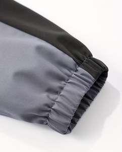 Men's Black Bomber Jacket Solid Color Zipper Closure Stand Collar Casual Windproof Polyester Autumn Wear - Product Image 4