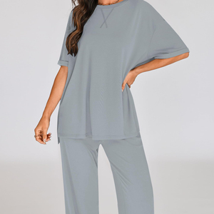 Conjunto de Dos Piezas para Mujer, Última Moda, Nueva Llegada de Verano, Camisa y Pantalones Cortos Casuales, Conjunto de Dos Piezas Transpirable de Color Sólido - Product Image 5