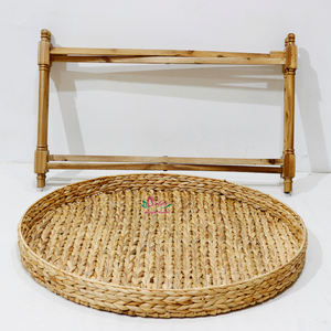 Mesa de centro redonda de jacinto de agua ecológica con patas de madera rústicas, muebles duraderos para sala de estar - Product Image 3