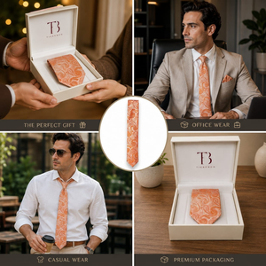 Luxury <b>Orange</b> Paisley Necktie | <b>Men</b> Formal, Wedding, Business Party Woven Designer <b>Tie</b> Premium Fashion Gift Wear Export Quality - Product Image 5